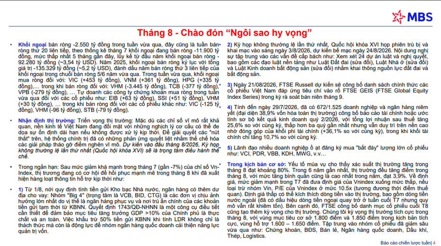 Kỳ vọng VN-Index lên 1.850 điểm, MBS chỉ tên loạt ngành tiềm năng trong tháng 8