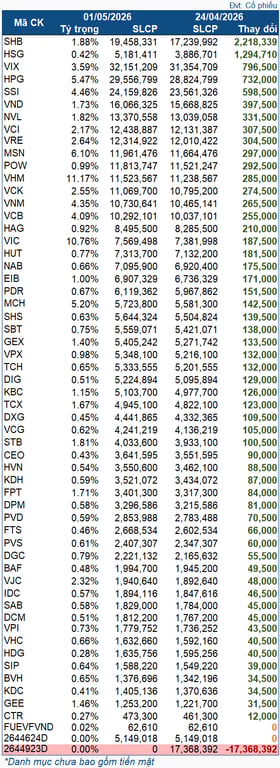 Quỹ VNM ETF - danh mục và khối lượng