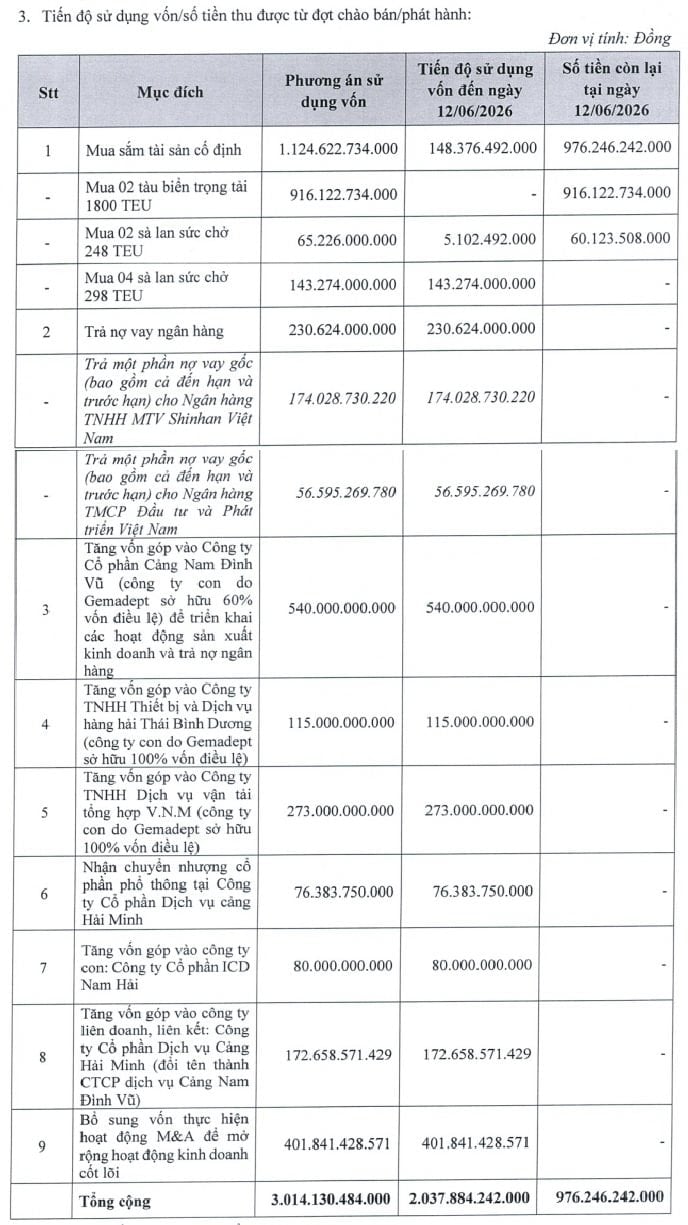 Huy động hơn 3.000 tỷ đồng từ đợt chào bán cổ phiếu năm 2024, vì sao Gemadept còn giữ gần 1.000 tỷ chưa giải ngân?