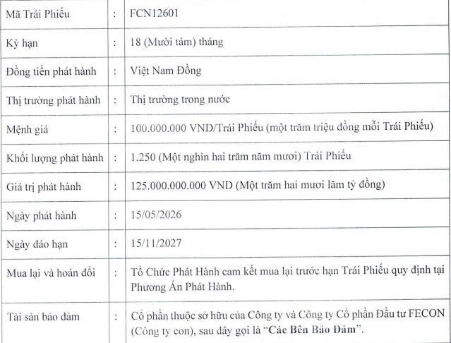 Fecon sắp phát hành lô trái phiếu 125 tỷ đồng