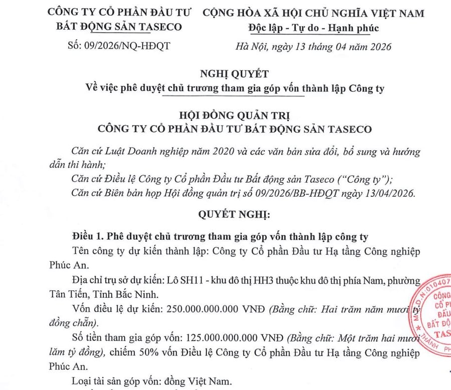 Taseco Land góp vốn lập công ty hạ tầng tại Bắc Ninh, kỳ vọng tăng trưởng mạnh 2026