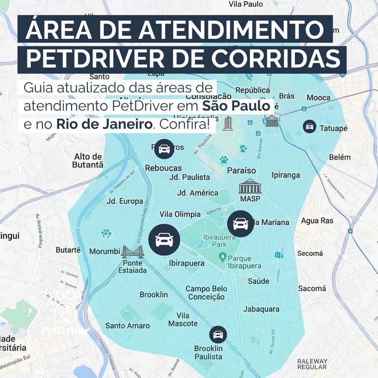 Áreas de atuação PetDriver. Saiba onde nós rodamos!