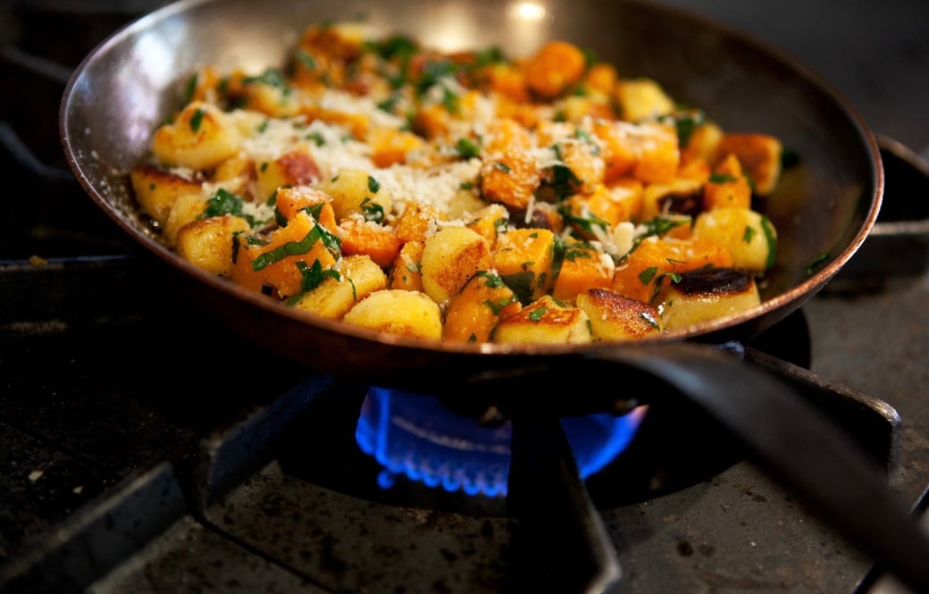 Gnocchi with Late  Summer Veg, Ground Beef & Basil