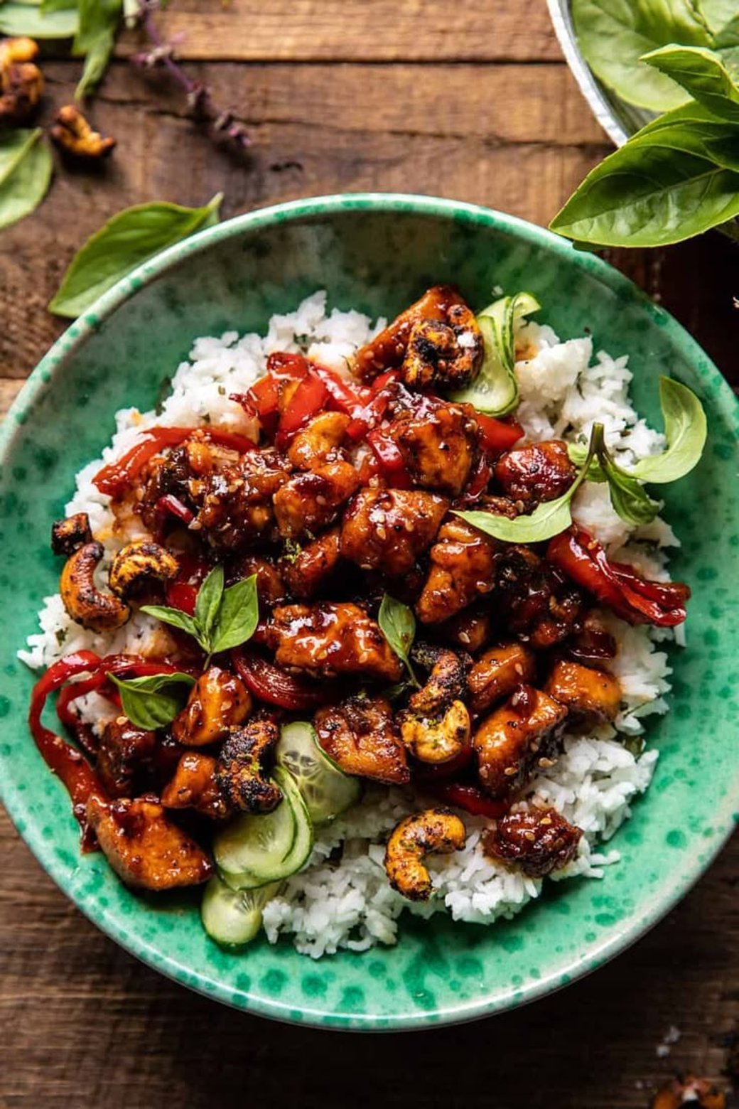 Thai Basil Sesame Cashew Chicken with Jasmine Rice GF