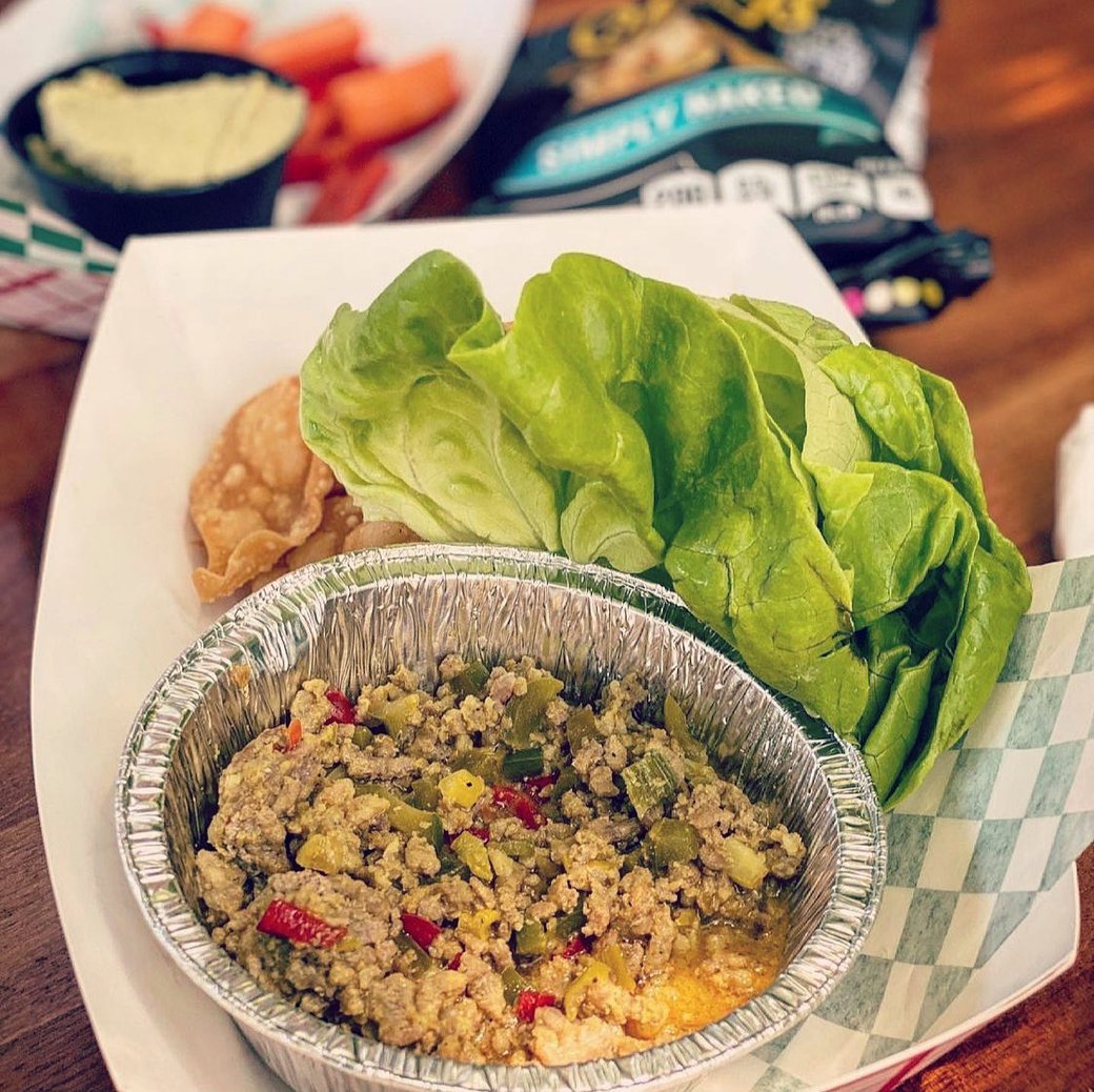 Lettuce Wraps with Curry Lime Pork and Wonton Crisps