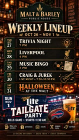 Malt & Barley event calendar, October 26 to November 1, 2026