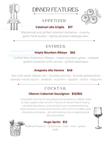 Dinner Features 3/20 & 3/21