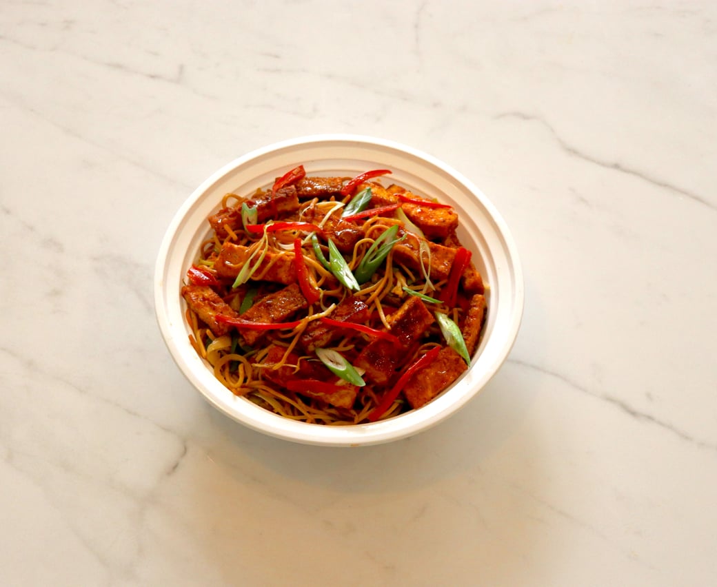VEGGIE CHOW MEIN WITH  SPICED TOFU