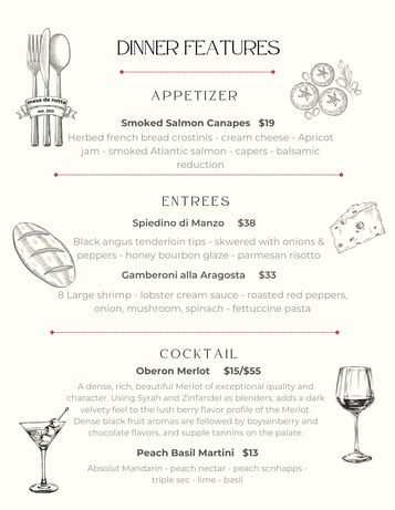 Dinner Features 1/13 - 1/15