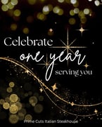 Join us Tuesday January 20th to celebrate our one year mark. Check out our new menu including two new steak options and three new pastas 

#primecutsitaliansteakhouse #ItalianFlavors #HomemadeGoodness #DineInStyle #FoodieFavorites #FoodLovers #oneyear #oneyearanniversary
