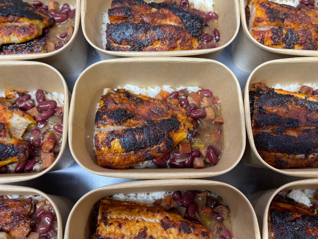 Blackened catfish w/ red beans and rice