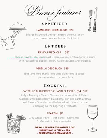 Dinner Features 4/14 - 4/16