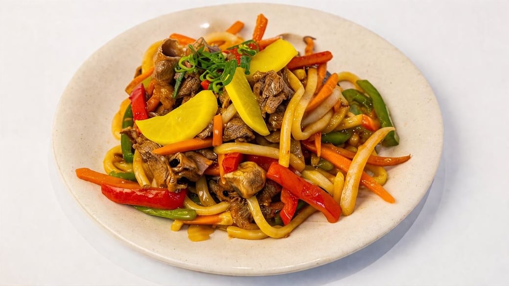 Pan Fried Spicy Beef Udon