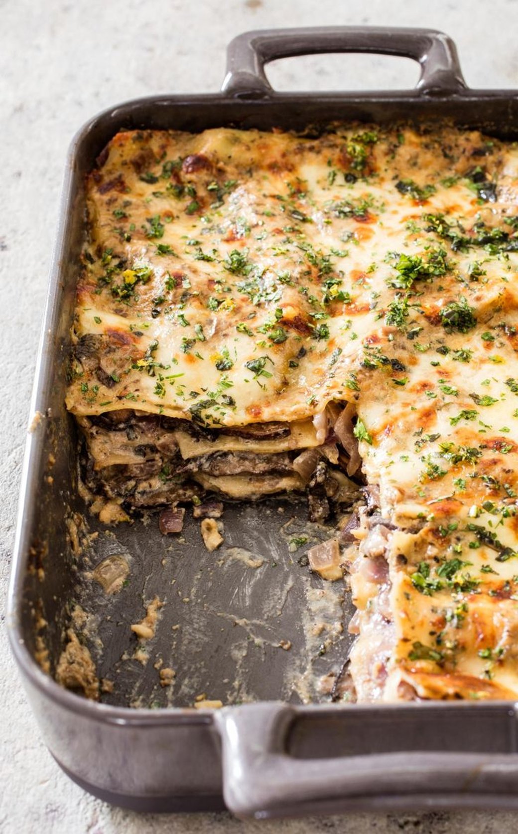 Wild Mushroom and Spinach Lasagna with Roasted Garlic Cream Sauce  