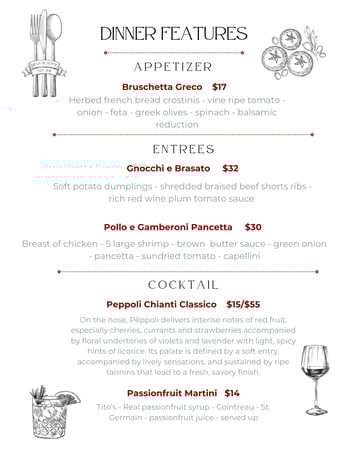 Dinner Features 3/3 - 3/5