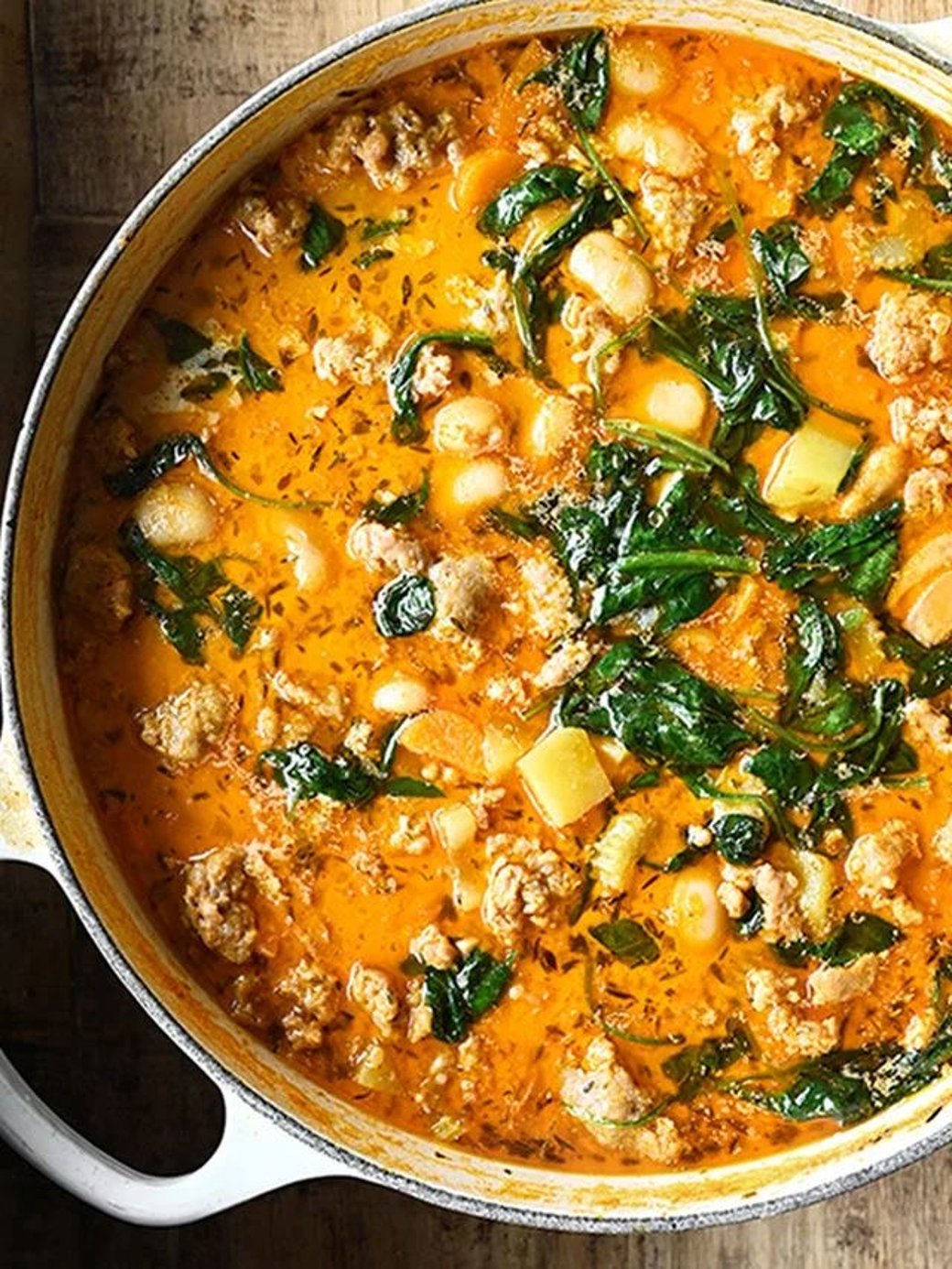 Creamy Tuscan White Bean Lemon Soup with Italian Sausage