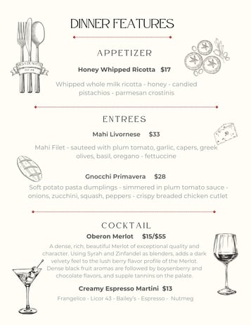 Dinner Features 1/27 - 1/29