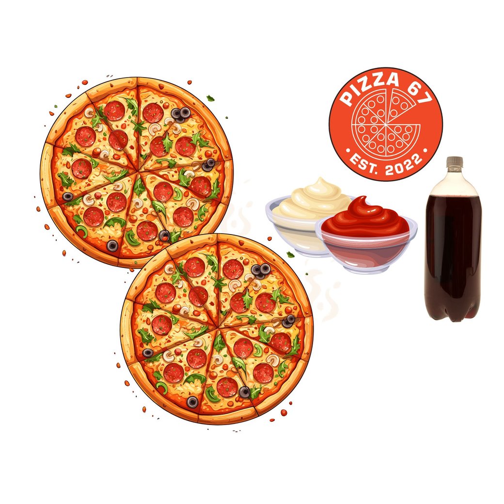 2 Large Pizza (3 Top Each), 2 Dips, and 2L Pop