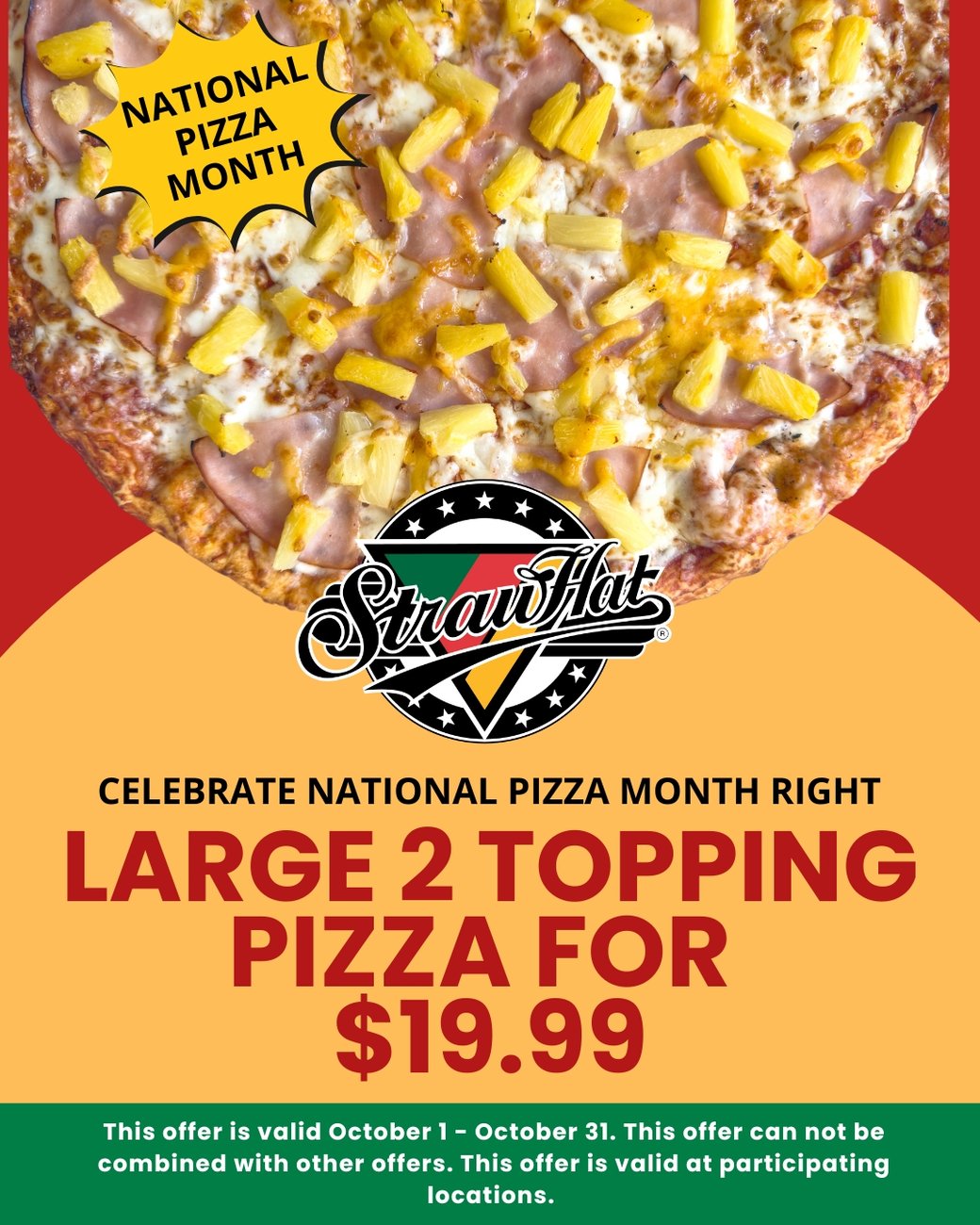 (October Special) Large 2 Topping Pizza $19.99