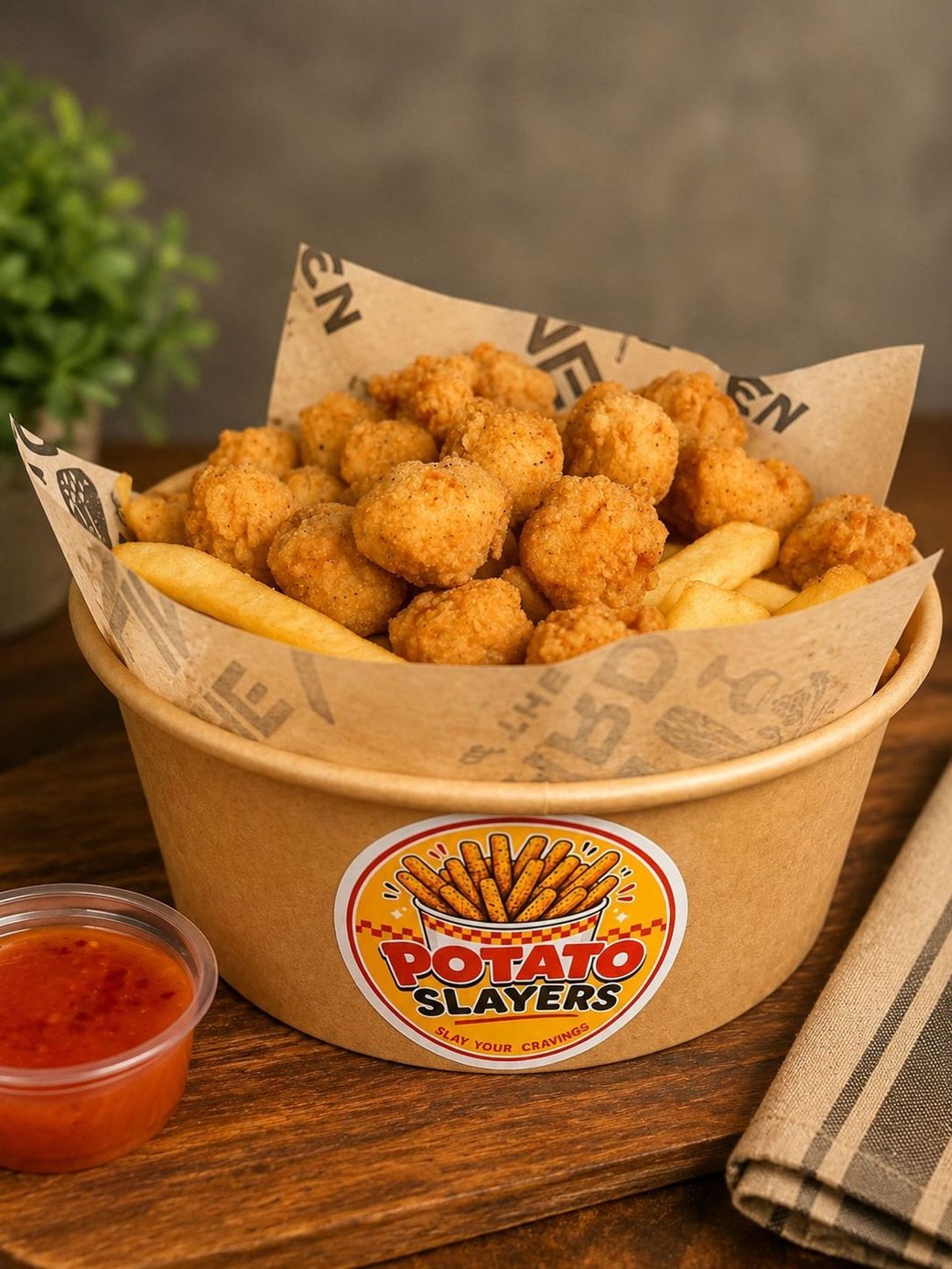Popcorn Chicken and Seasoned Fries