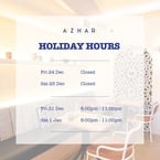 Wishing you a happy & healthy holiday from all of us here at Azhar Kitchen & Bar ✨
.
Reminder: azhartoronto will be closed December 24 + 25 and reopen on Dec 29th. We are still taking NYE reservations, come nosh with us Oss!