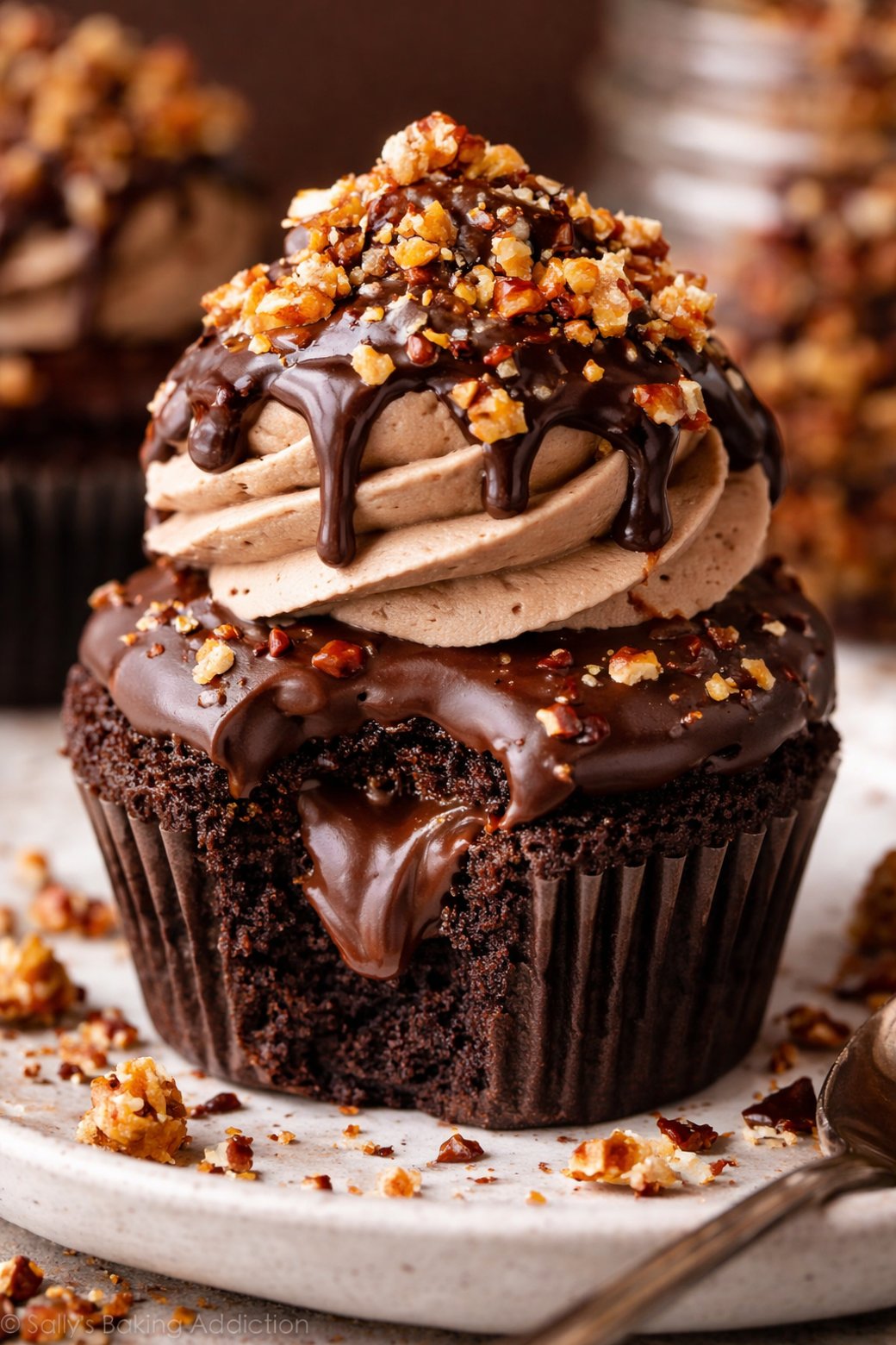  Dark chocolate espresso cupcake filled with hazelnut ganache