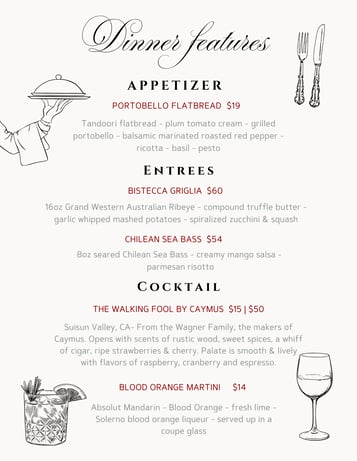 Dinner Features 4/24 & 4/25