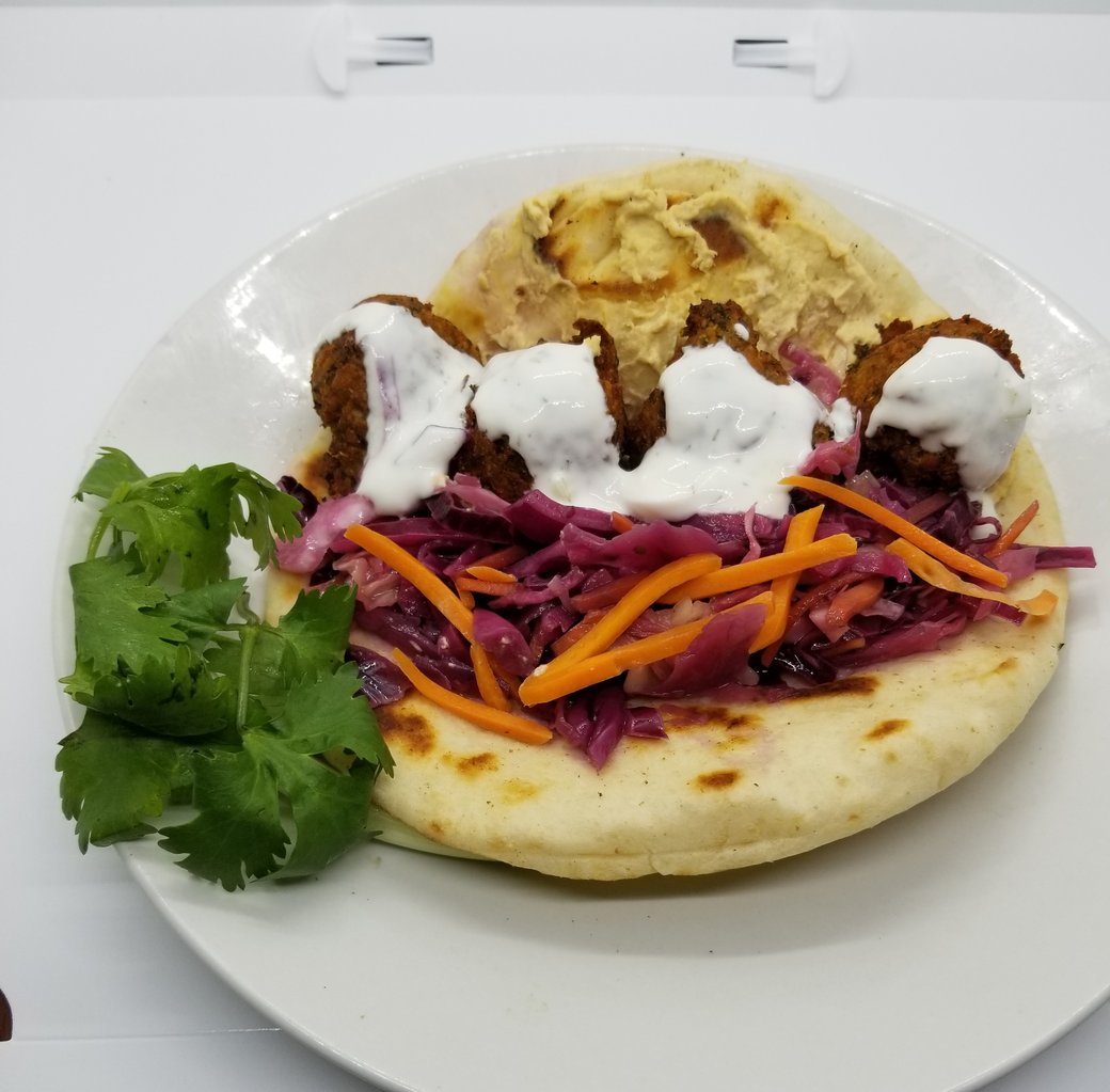 Falafel Cakes on Toasted Pita Sandwich