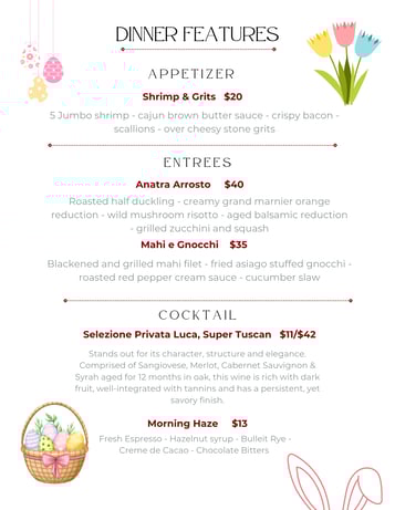 Dinner Features 3/31 - 4/2