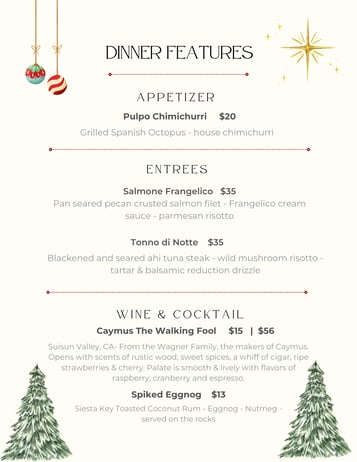 Dinner Features 12-12 & 12-15