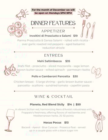 Dinner Features 10-28 / 10-30