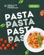 25% off house made pastas! Come join us every Tuesday.  #primecutsitaliansteakhouse #ItalianFlavors #HomemadeGoodness #DineInStyle #TreatYourself