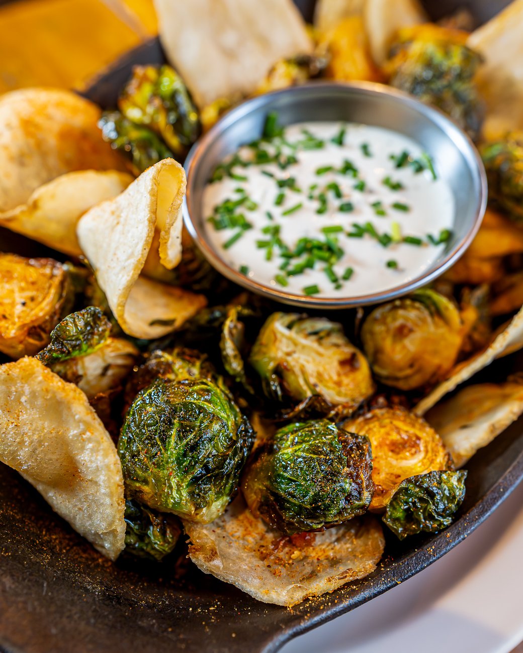 FRIED BRUSSELS, SPROUTS & CHIPS 