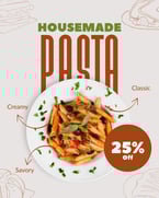 Join us for 25% off all house made pastas! Every Tuesday!  #ItalianFlavors #HomemadeGoodness #DineInStyle #TreatYourself