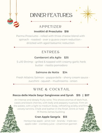 Dinner Features 12-19 / 12/22