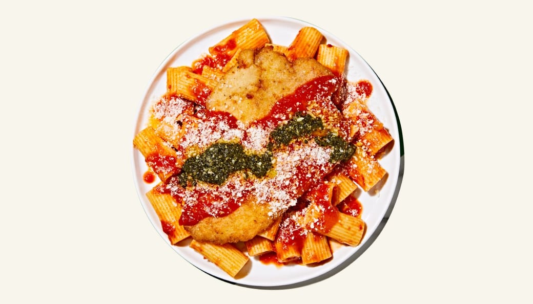 Chicken Parmesan with a side of pasta