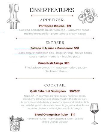 Dinner Features 2-17 / 2-19