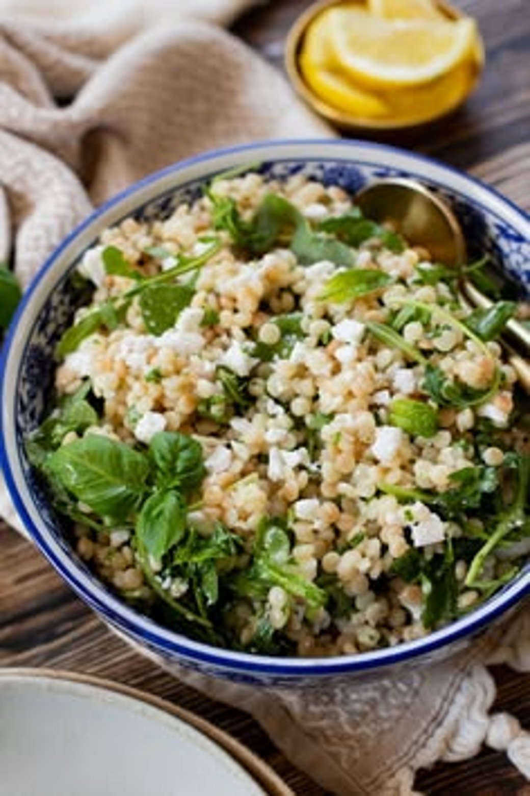 Lemon Arugula Salad w/ Couscous, Cucumber and Greek Feta 