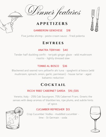Dinner Features 6/2 - 6/4