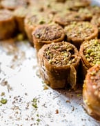 pistachio baklava // pistachio, orange, orange-honey. back open tomorrow :)