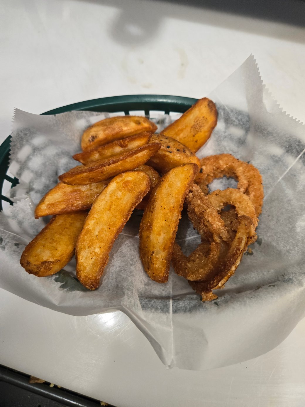 Potato Wedges and Onion Rings