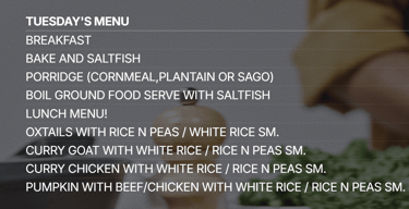 Tuesday's Menu