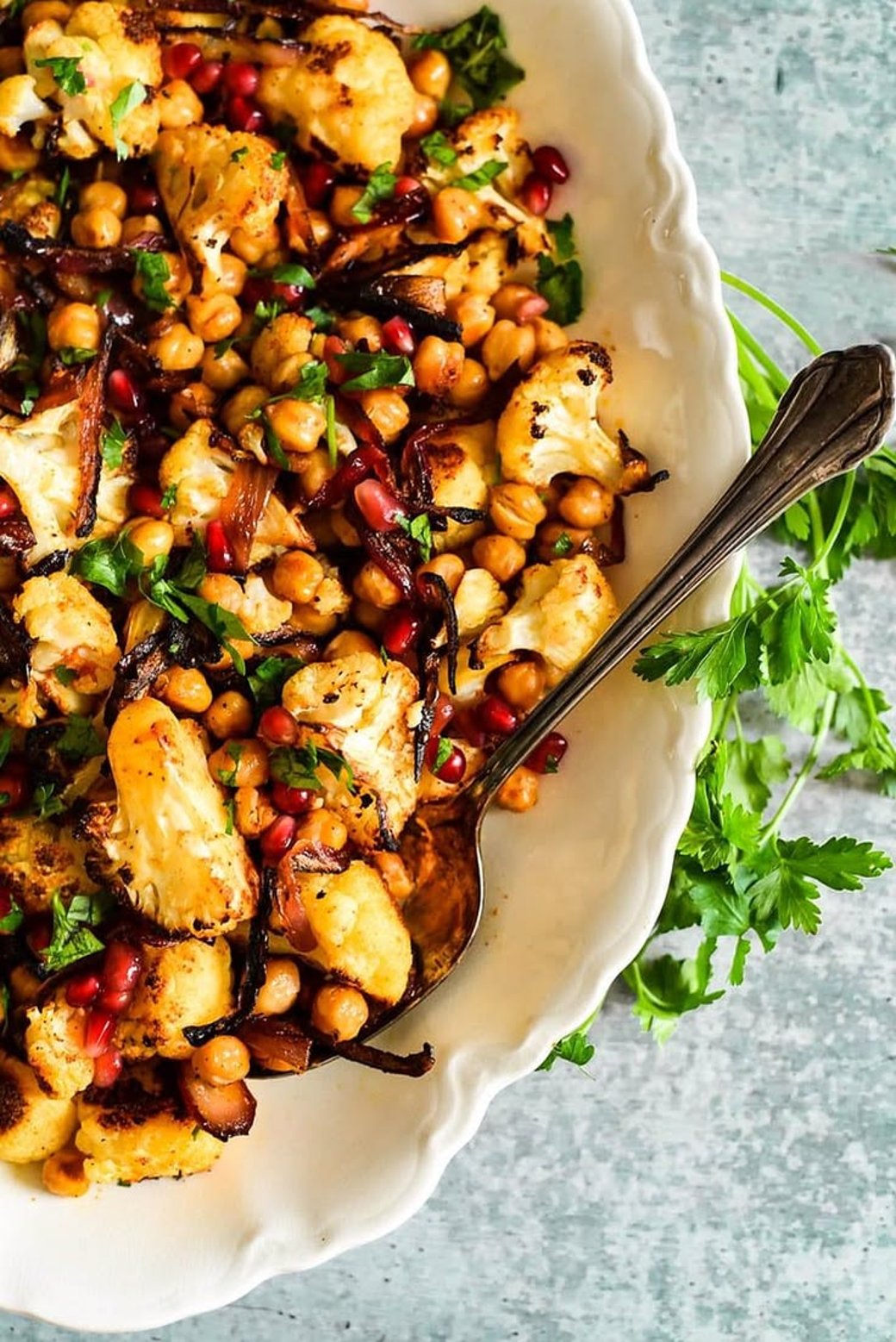 Roasted cauliflower and chickpea salad