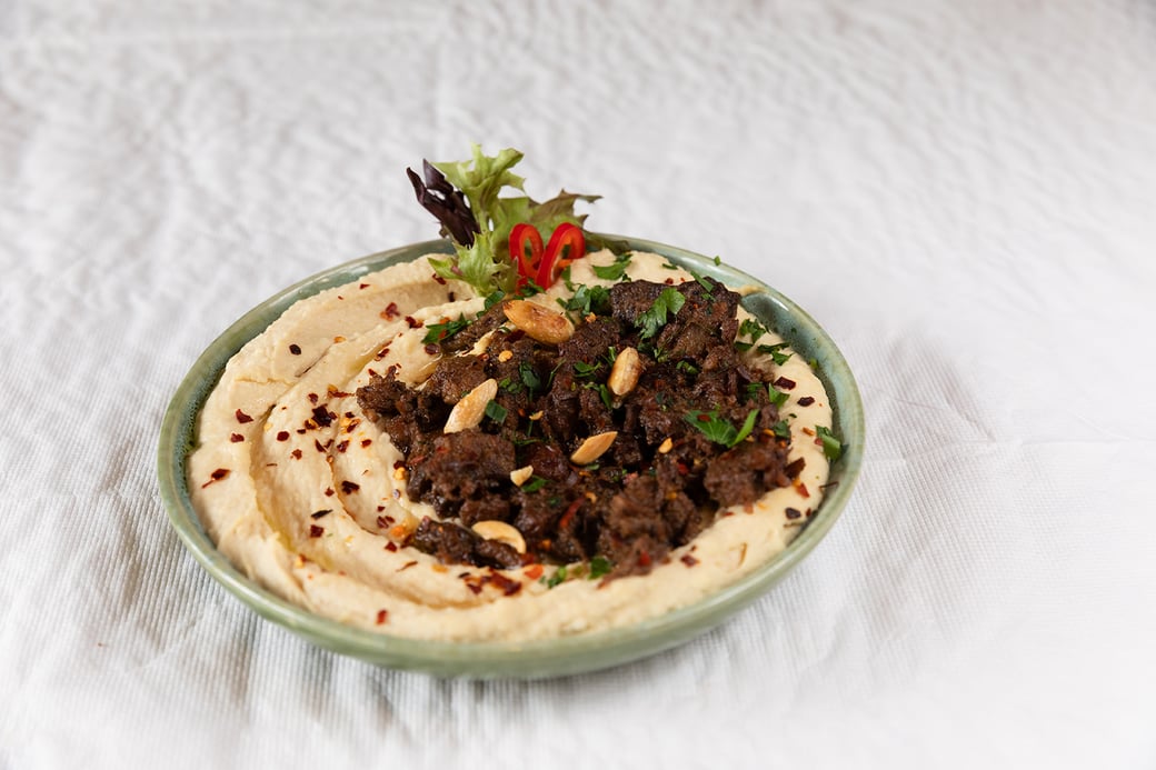 Beef Topped Hummus