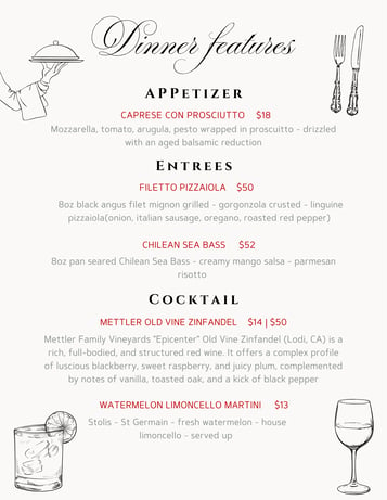 Dinner Features 6/26 & 6/27