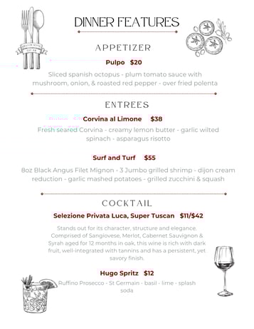 Dinner Features 3/27 - 3/28