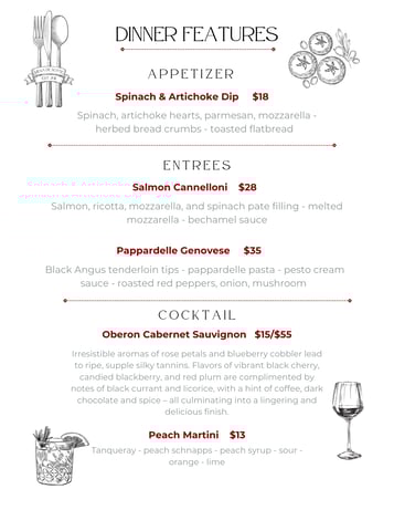 Dinner Features 3/17 - 3/19