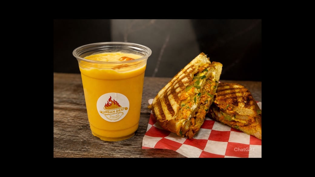 Chicken tikka sandwich & mango lassi