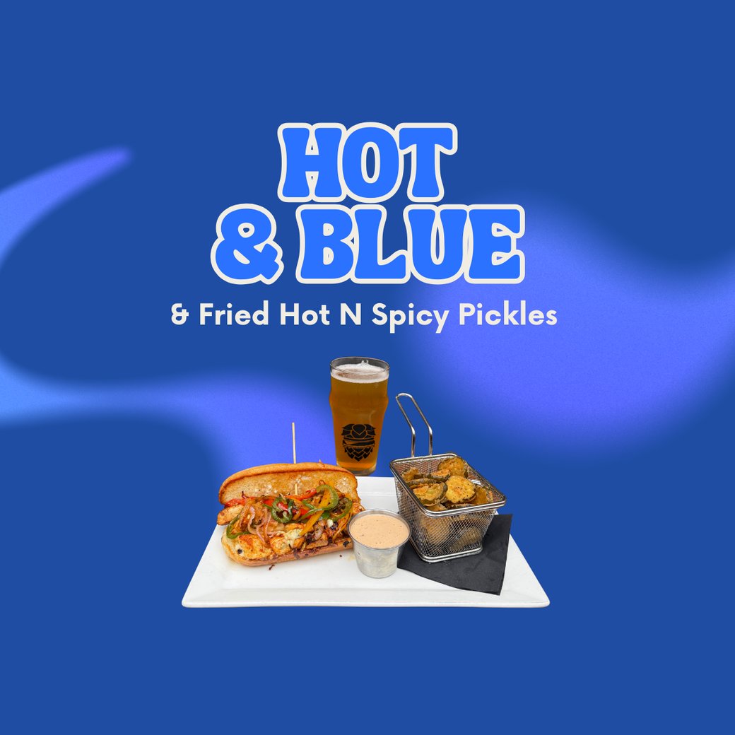 Hot & Blue with Fried Hot N Spicy Pickles