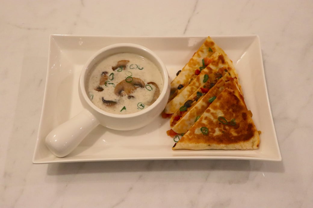 CREAM OF MUSHROOM  - BLACK BEAN AND CORN QUESIDILLA